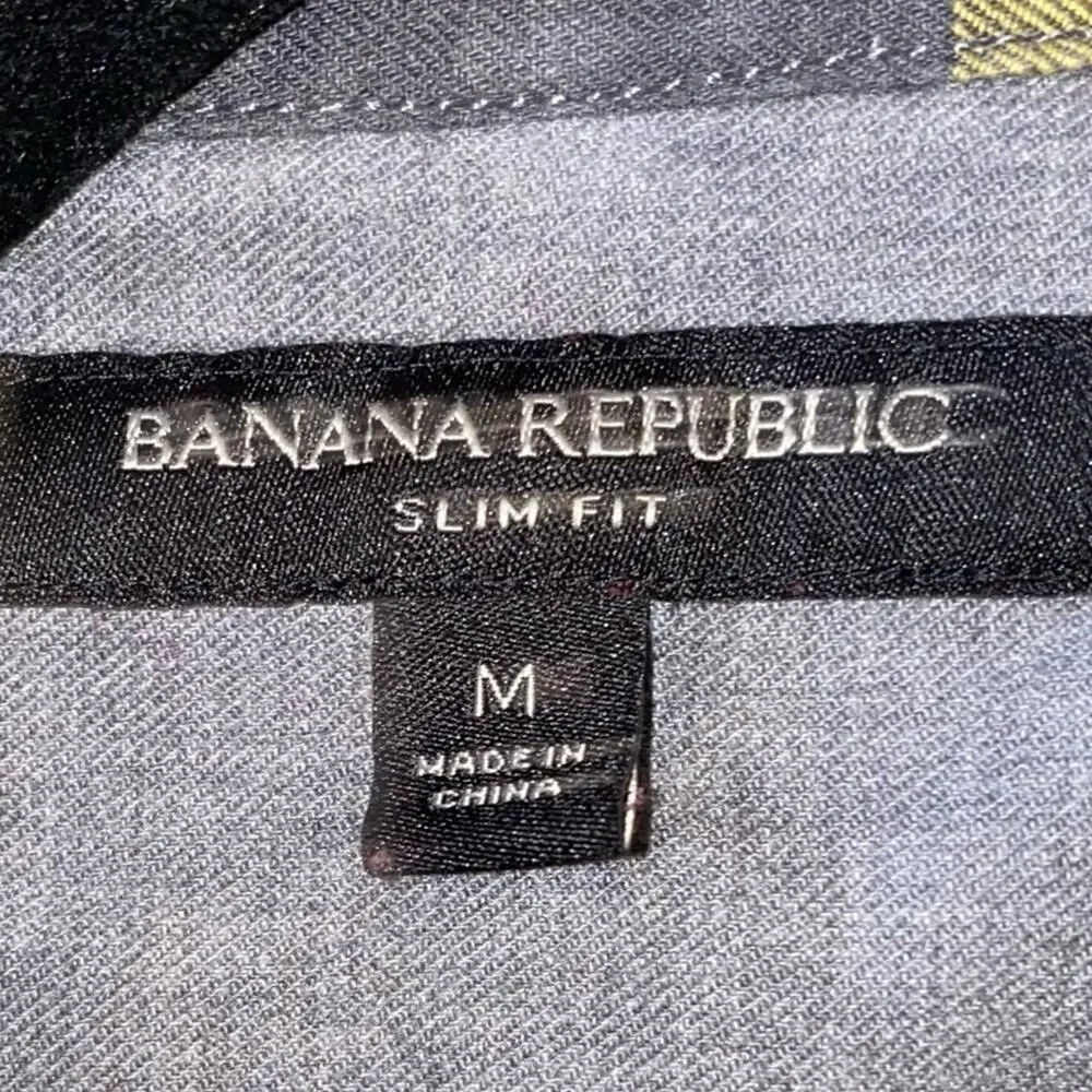 Banana Republic Slim Fit Plaid Button Up Shirt Men’s Medium Yellow Black Cotton